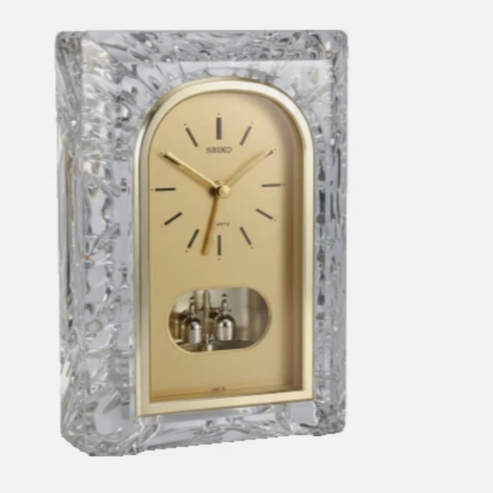 Vintage Seiko Lead Crystal Quartz Mantel Clock Gold Pendulum Japan Working